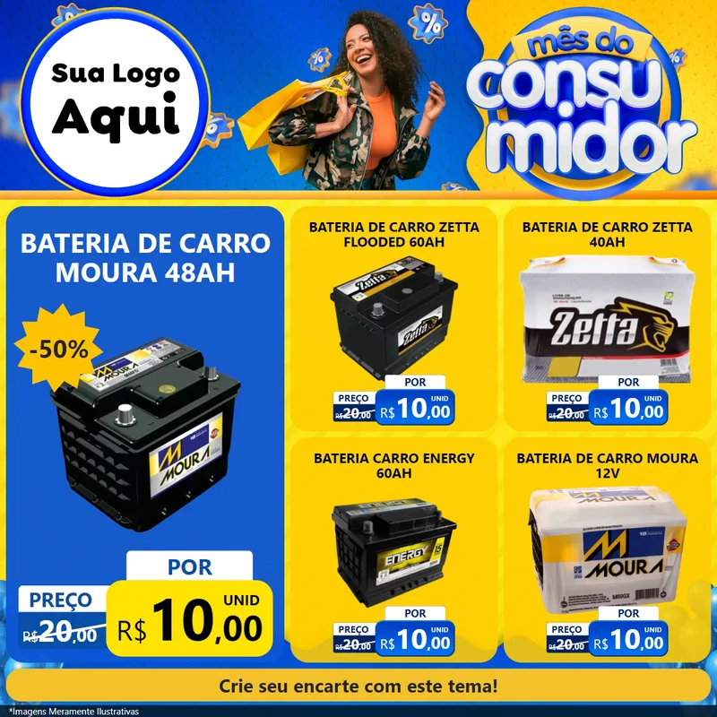 Modelo de Rede Social para Feed Facebook com o tema Mês do Consumidor para Baterias Elétricas