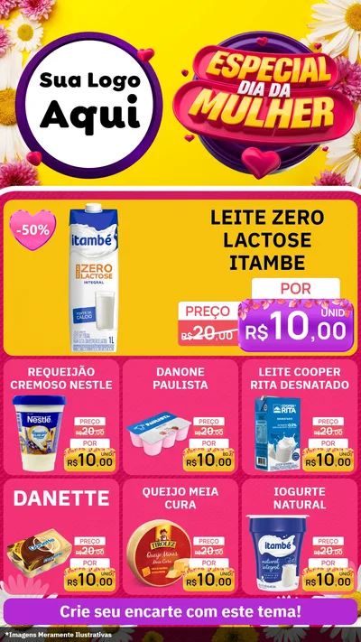 Modelo de Rede Social para Stories com o tema Especial Dia da Mulher para Frios e Laticínios