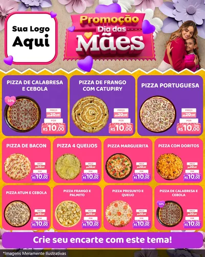 Modelo de Rede Social para Feed Instagram com o tema Promoção Dia das Mães para Pizzaria