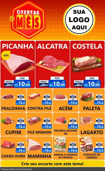 Modelo de Encarte para Encarte Grande com o tema Ofertas do Mês para Açougue