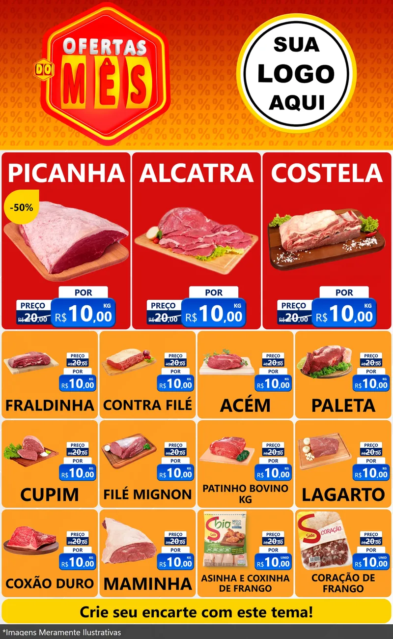 Modelo de Encarte para Encarte Grande com o tema Ofertas do Mês para Açougue