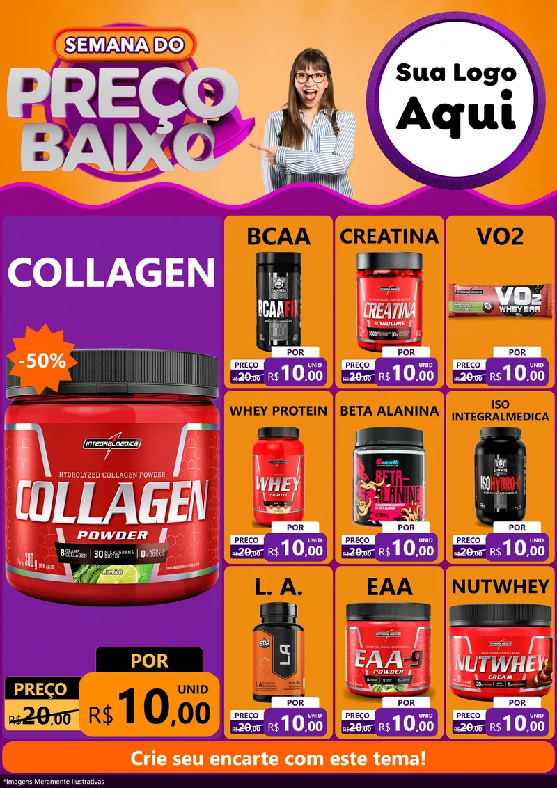 Modelo de Encarte para Encarte A4 Vertical com o tema Semana do Preço Baixo para Suplementos alimentares