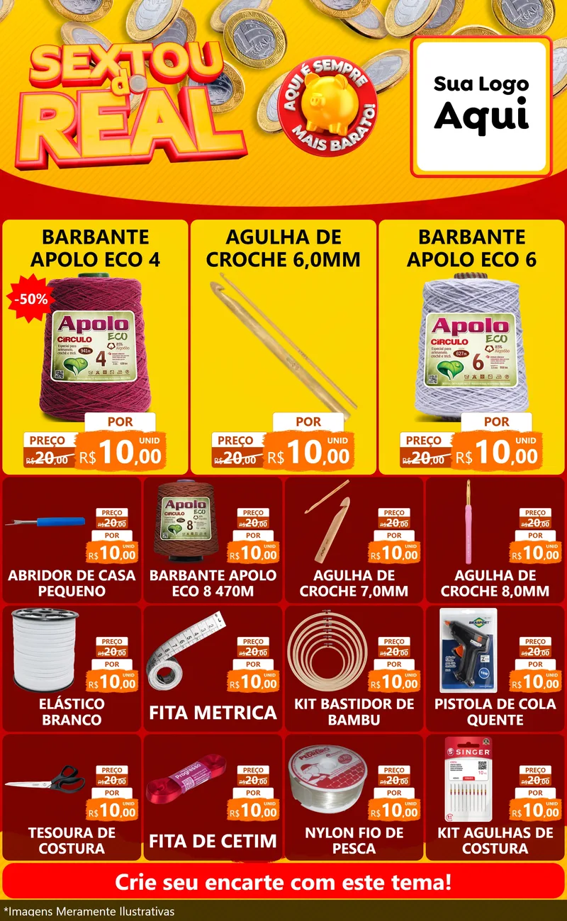 Modelo de Encarte para Encarte Grande com o tema Sextou do Real para Armarinho e Aviamentos
