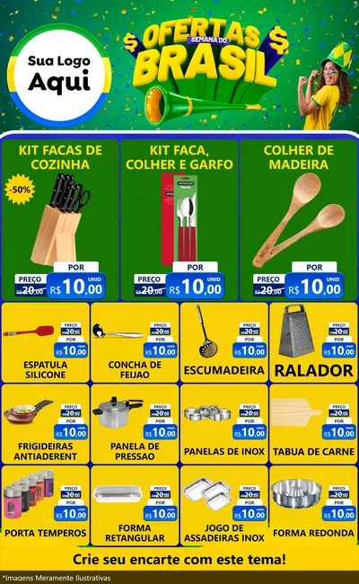 Modelo de Encarte para Encarte Grande com o tema Ofertas Semana do Brasil para Utilidades Domésticas
