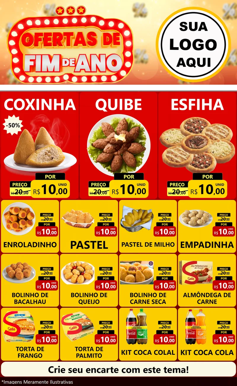 Modelo de Encarte para Encarte Grande com o tema Ofertas de Fim de Ano para Salgadaria