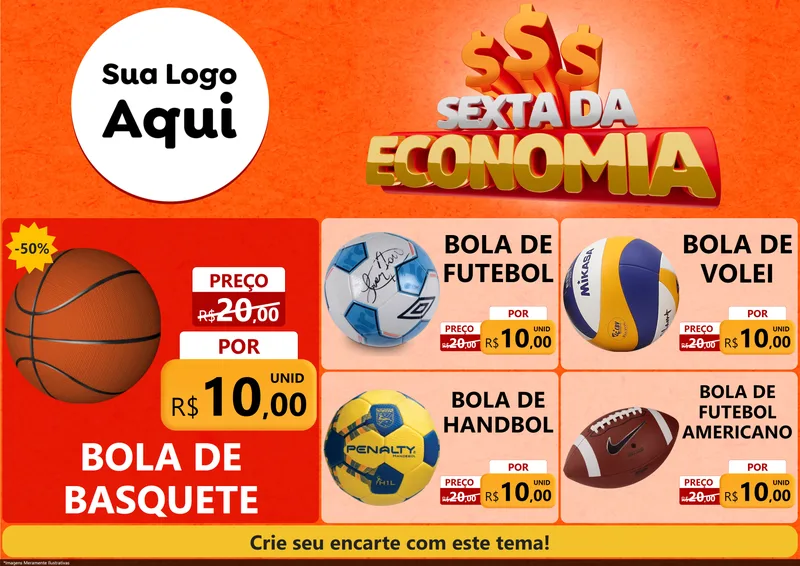 Modelo de Encarte para Encarte A4 Horizontal com o tema Sexta da Economia para Artigos Esportivos