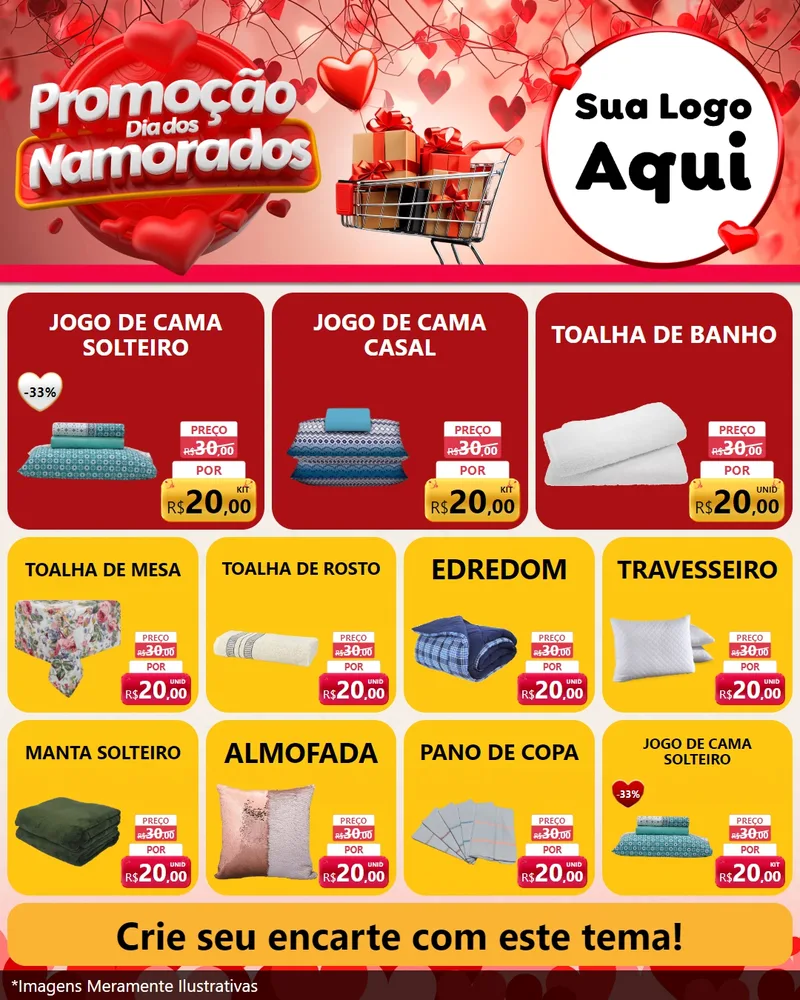 Modelo de Rede Social para Feed Instagram com o tema Promoção Dia dos Namorados para Cama, Mesa e Banho