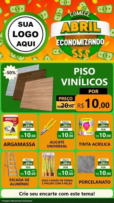 Modelo de Rede Social para Stories com o tema Comece Abril Economizando para Material para Construção