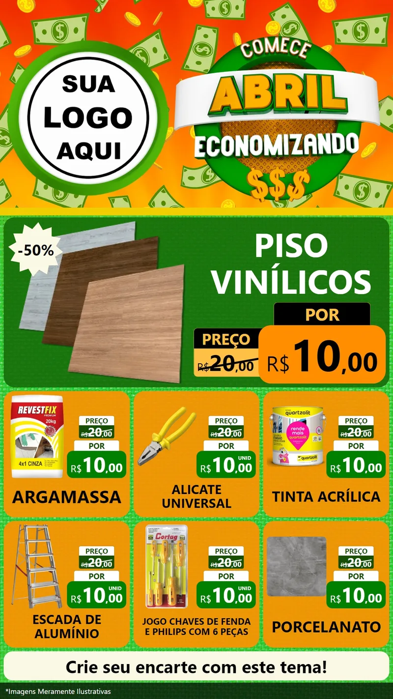 Modelo de Rede Social para Stories com o tema Comece Abril Economizando para Material para Construção