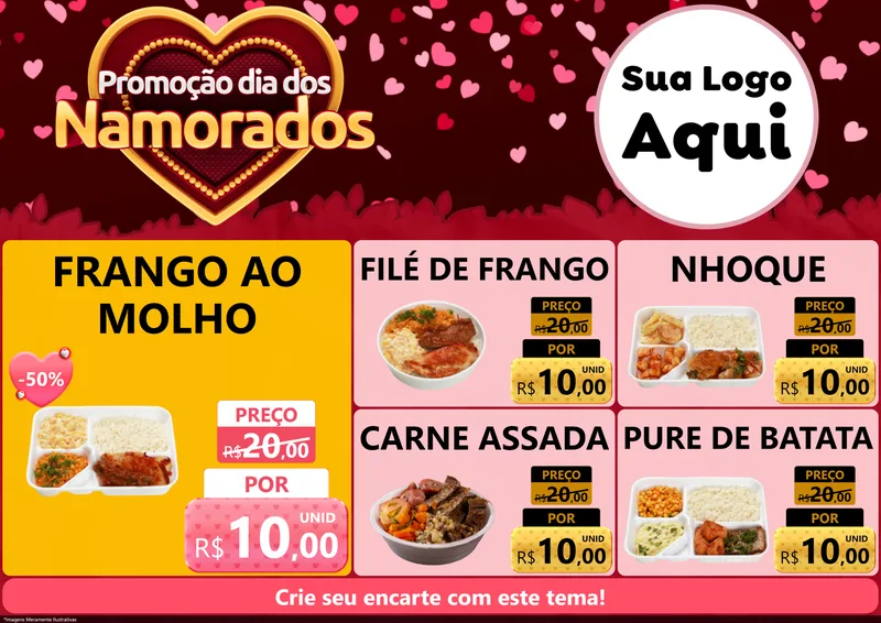 Modelo de Encarte para Encarte A4 Horizontal com o tema Promoção Dia Dos Namorados para Restaurante
