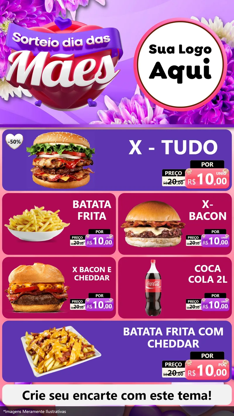 Modelo de TV para TV Vertical com o tema Sorteio Dia das Mães para Hamburgueria