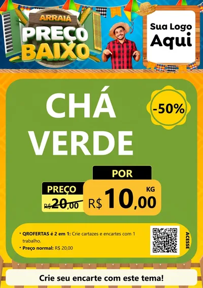 Modelo de Cartaz para Cartaz A4 Vertical com o tema Arraiá de Preço Baixo - Junina para Produtos Naturais