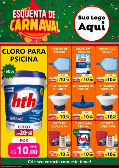 Modelo de Encarte para Encarte A4 Vertical com o tema Esquenta de Carnaval para Produtos para Piscina