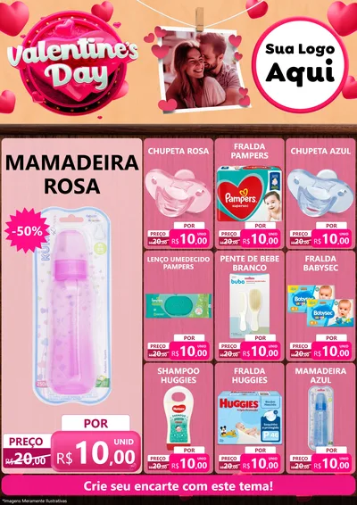 Modelo de Encarte para Encarte A4 Vertical com o tema Valentine's Day para Bebês