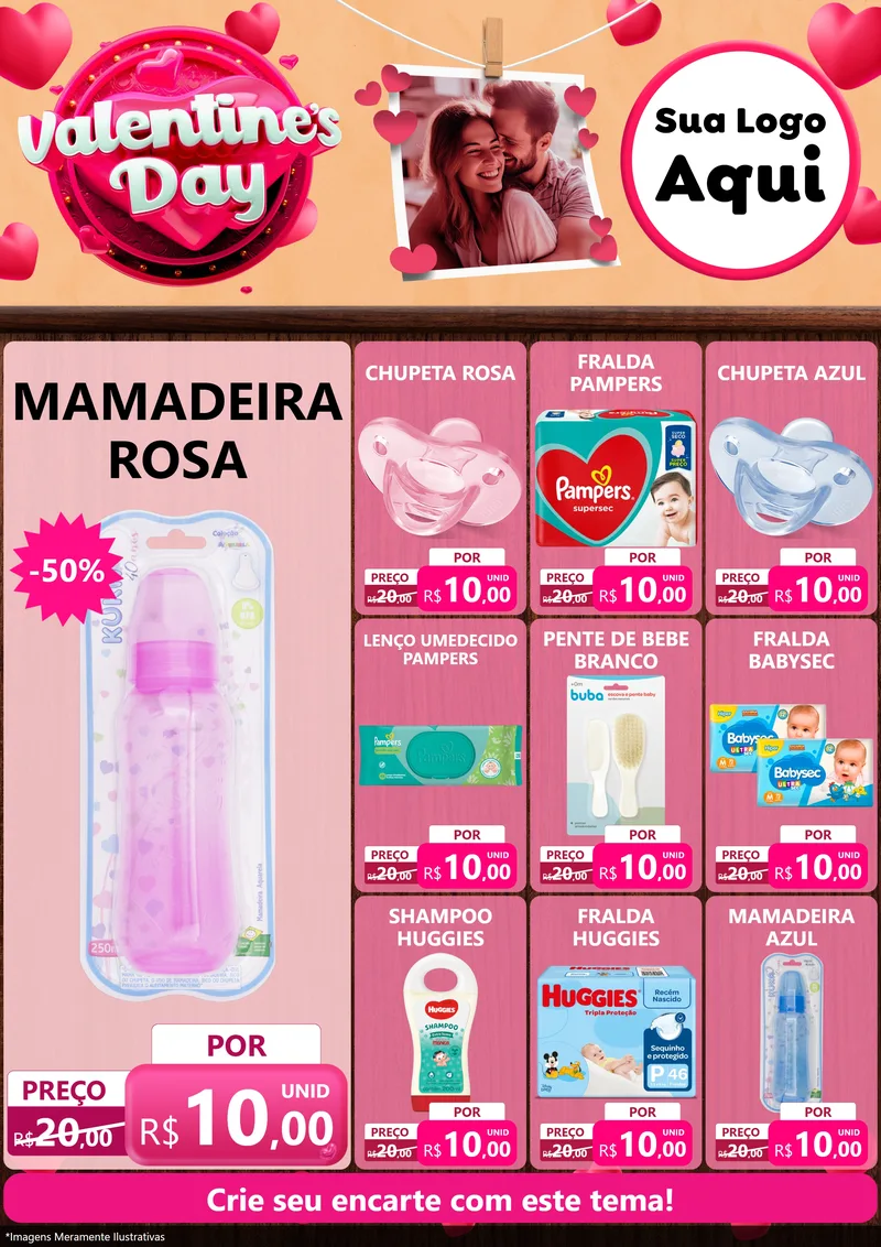 Modelo de Encarte para Encarte A4 Vertical com o tema Valentine's Day para Bebês