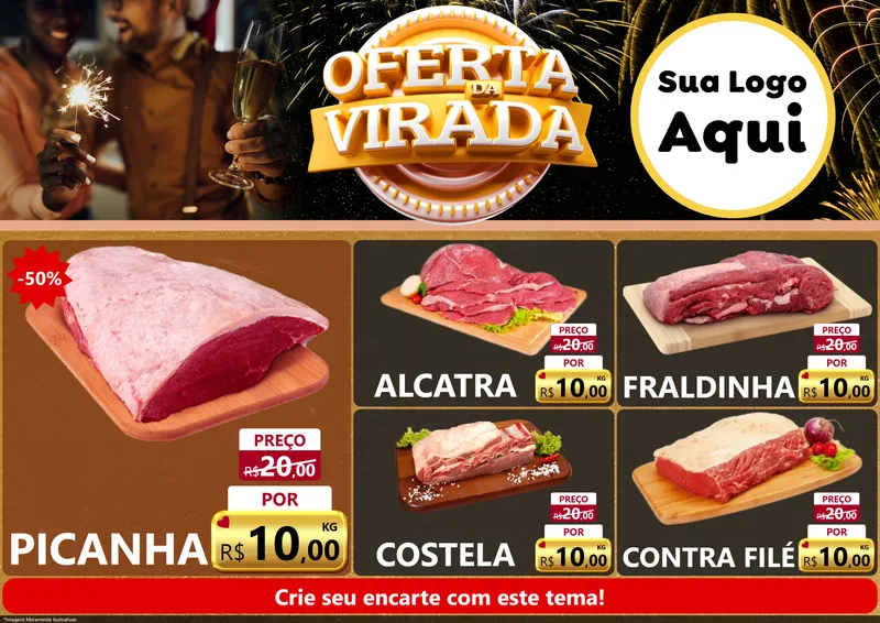 Modelo de Encarte para Encarte A4 Horizontal com o tema Oferta da Virada para Açougue