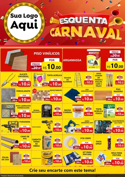 Modelo de Encarte para Encarte A4 Vertical com o tema Esquenta Carnaval para Material para Construção