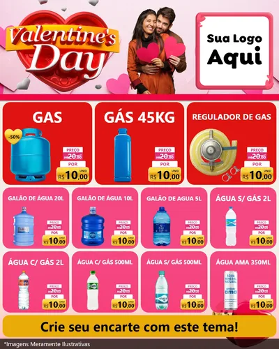 Modelo de Rede Social para Feed Instagram com o tema Valentine's Day para Água e gás