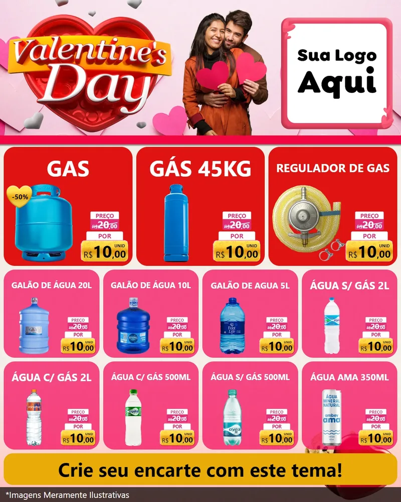 Modelo de Rede Social para Feed Instagram com o tema Valentine's Day para Água e gás