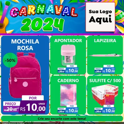 Modelo de Rede Social para Feed Facebook com o tema Carnaval 2027 para Papelaria