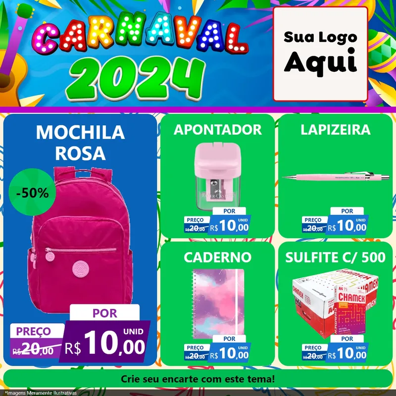 Modelo de Rede Social para Feed Facebook com o tema Carnaval 2027 para Papelaria