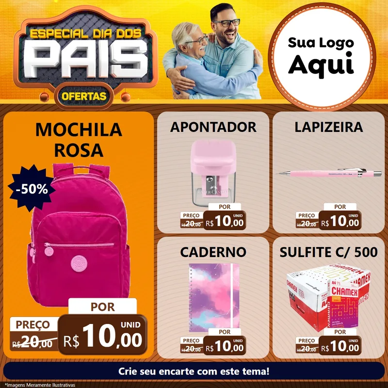 Modelo de Rede Social para Feed Facebook com o tema Especial Dia dos Pais para Papelaria