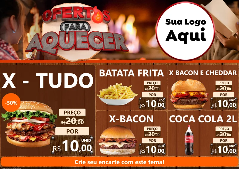 Modelo de Encarte para Encarte A4 Horizontal com o tema Ofertas Para Aquecer para Hamburgueria