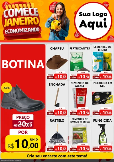 Modelo de Encarte para Encarte A4 Vertical com o tema Comece Janeiro Economizando para Agropecuária