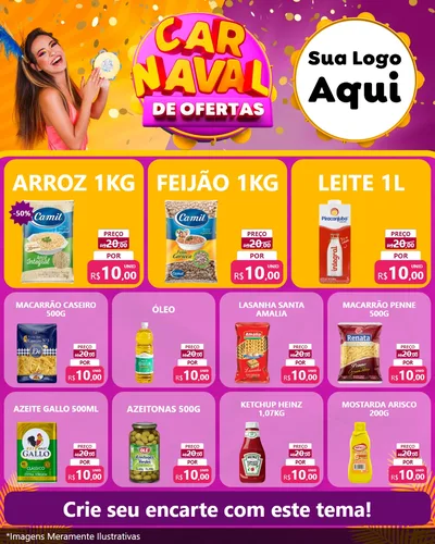 Modelo de Rede Social para Feed Instagram com o tema Carnaval de Ofertas para Supermercado
