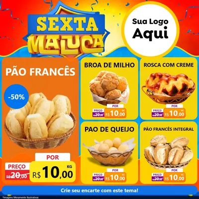 Modelo de Rede Social para Feed Facebook com o tema Sexta Maluca para Padaria