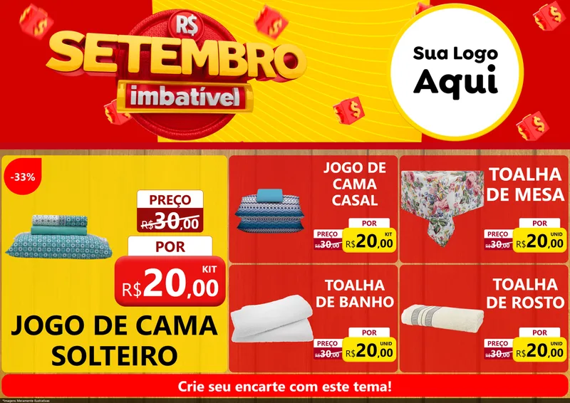 Modelo de Encarte para Encarte A4 Horizontal com o tema Setembro Imbatível para Cama, Mesa e Banho