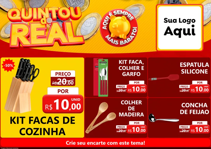 Modelo de Encarte para Encarte A4 Horizontal com o tema Quintou do Real para Utilidades Domésticas