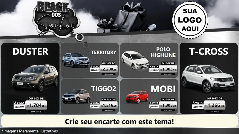 Modelo de TV para TV Horizontal com o tema Black dos Sonhos para Concessionaria de Carros