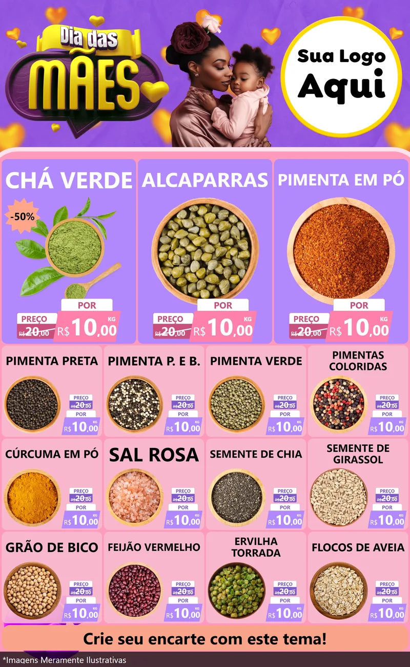 Modelo de Encarte para Encarte Grande com o tema Dia das Mães para Produtos Naturais