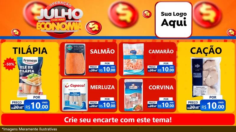 Modelo de TV para TV Horizontal com o tema Operação Julho Com Mais Economia para Peixaria