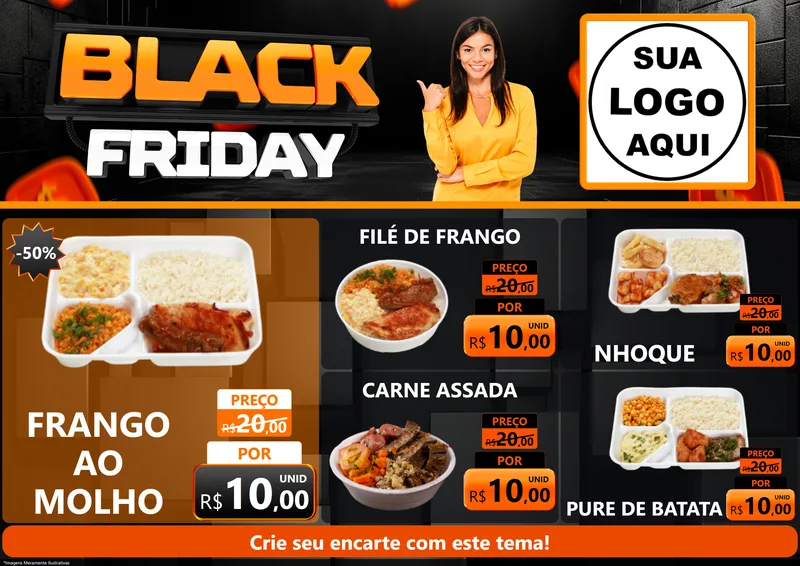 Modelo de Encarte para Encarte A4 Horizontal com o tema Black Friday para Restaurante