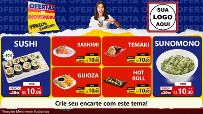 Modelo de TV para TV Horizontal com o tema Ofertas de Novembro - Preços Incríveis para Comida japonesa