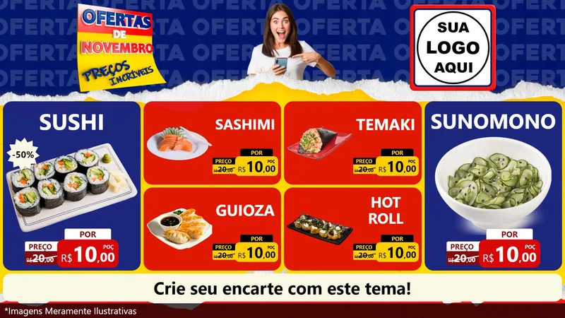 Modelo de TV para TV Horizontal com o tema Ofertas de Novembro - Preços Incríveis para Comida japonesa