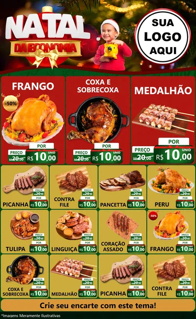 Modelo de Encarte para Encarte Grande com o tema Natal da Economia para Assados