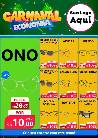 Modelo de Encarte para Encarte A4 Vertical com o tema Carnaval da Economia para Óticas