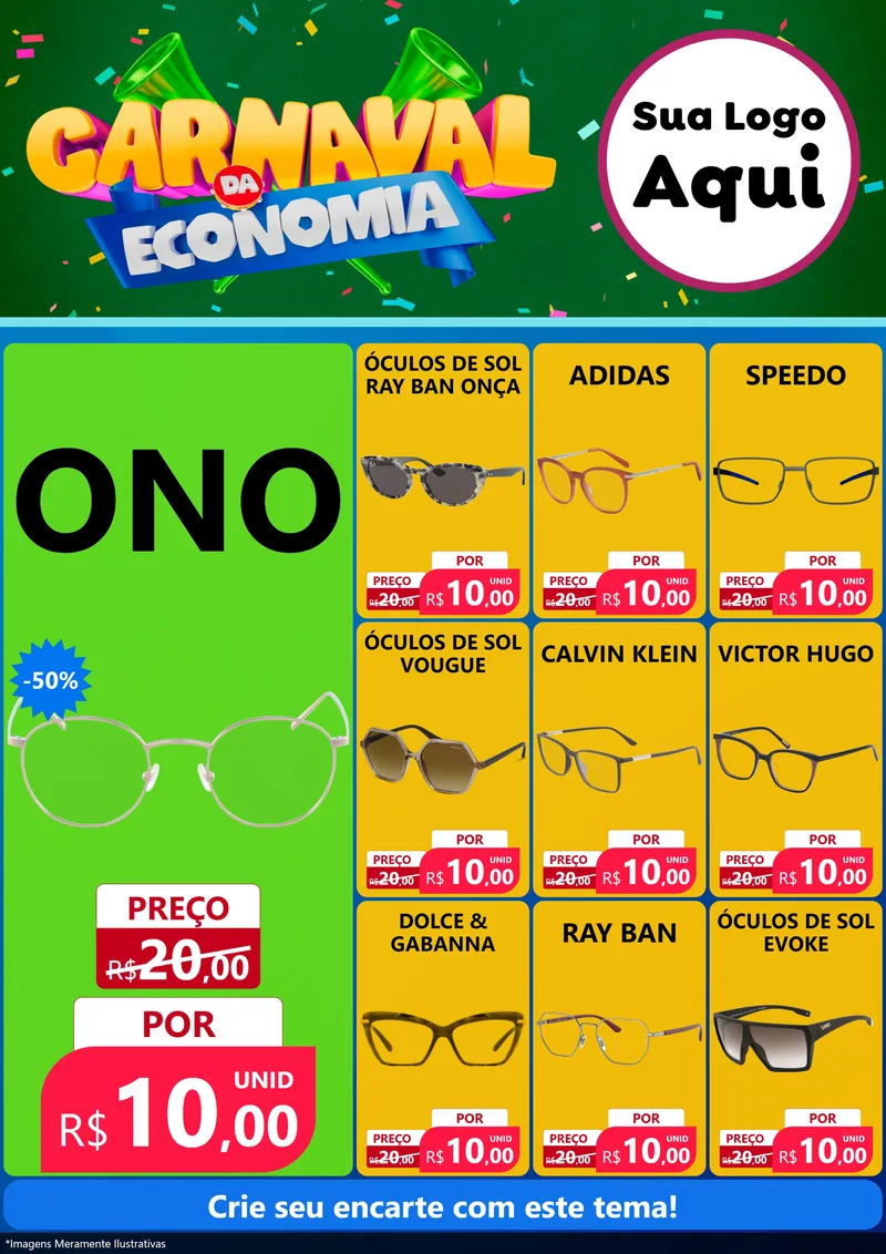 Modelo de Encarte para Encarte A4 Vertical com o tema Carnaval da Economia para Óticas