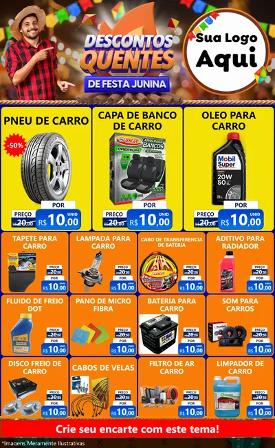 Modelo de Encarte para Encarte Grande com o tema Descontos Quentes de Festa Junina para Auto peças