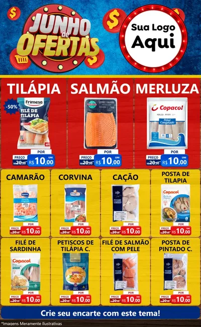 Modelo de Encarte para Encarte Grande com o tema Junho de Ofertas para Peixaria