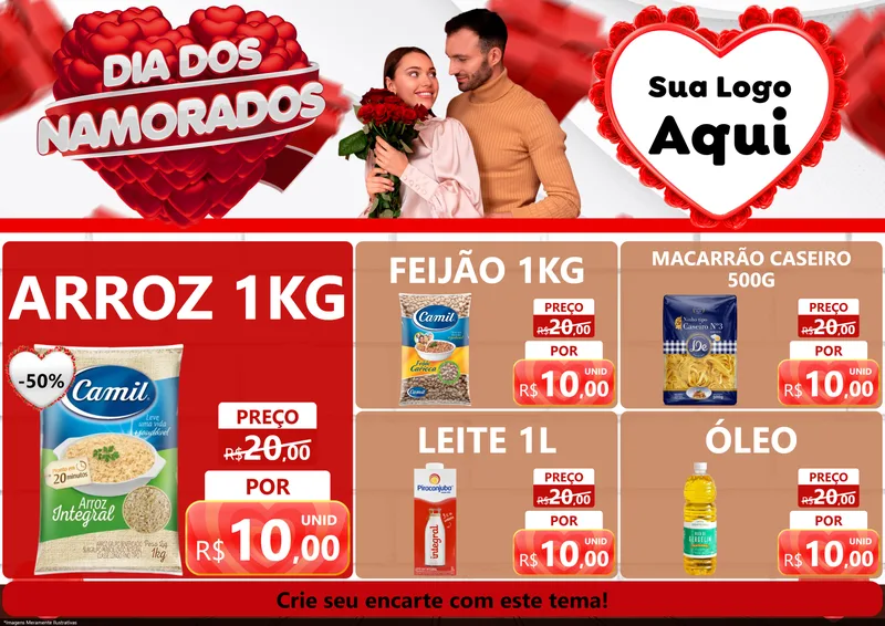 Modelo de Encarte para Encarte A4 Horizontal com o tema Dia dos Namorados para Supermercado
