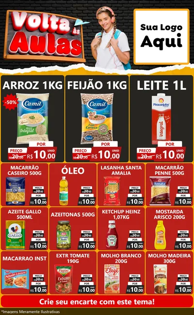 Modelo de Encarte para Encarte Grande com o tema Volta Às Aulas para Supermercado