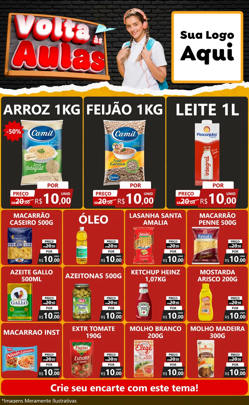 Modelo de Encarte para Encarte Grande com o tema Volta Às Aulas para Supermercado