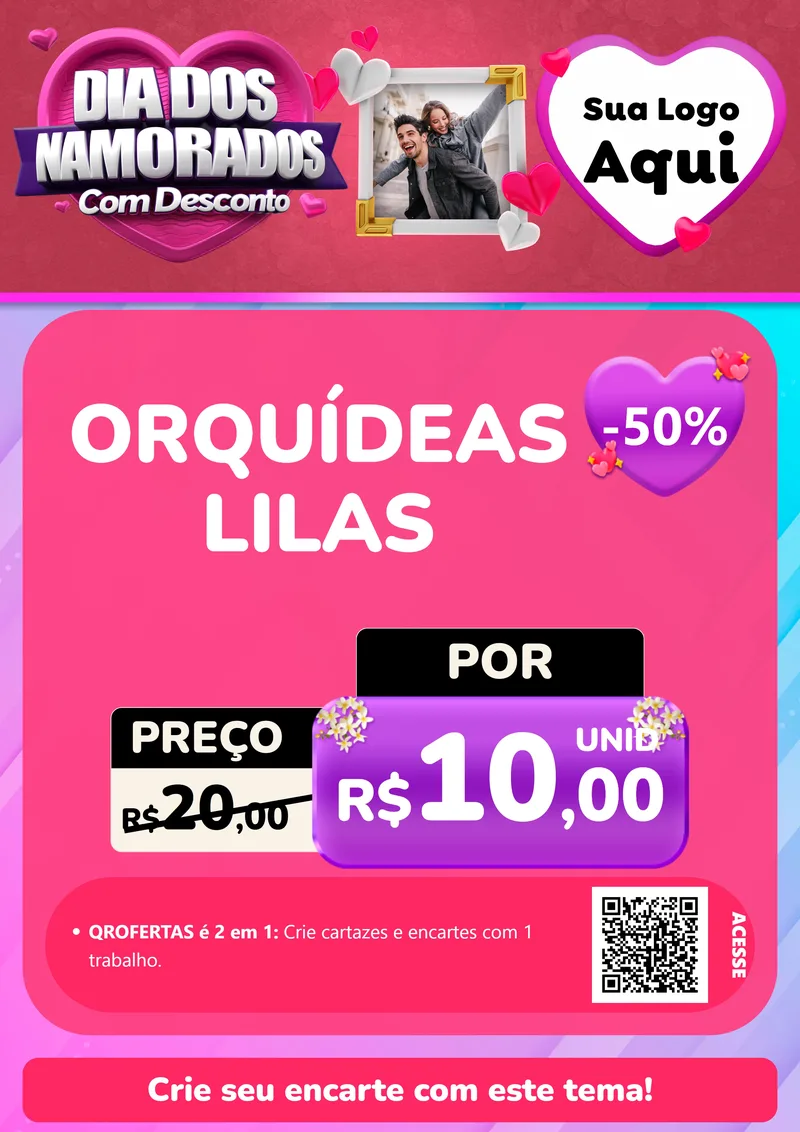 Modelo de Cartaz para Cartaz A4 Vertical com o tema Dia Dos Namorados Com Desconto para Floricultura e jardim