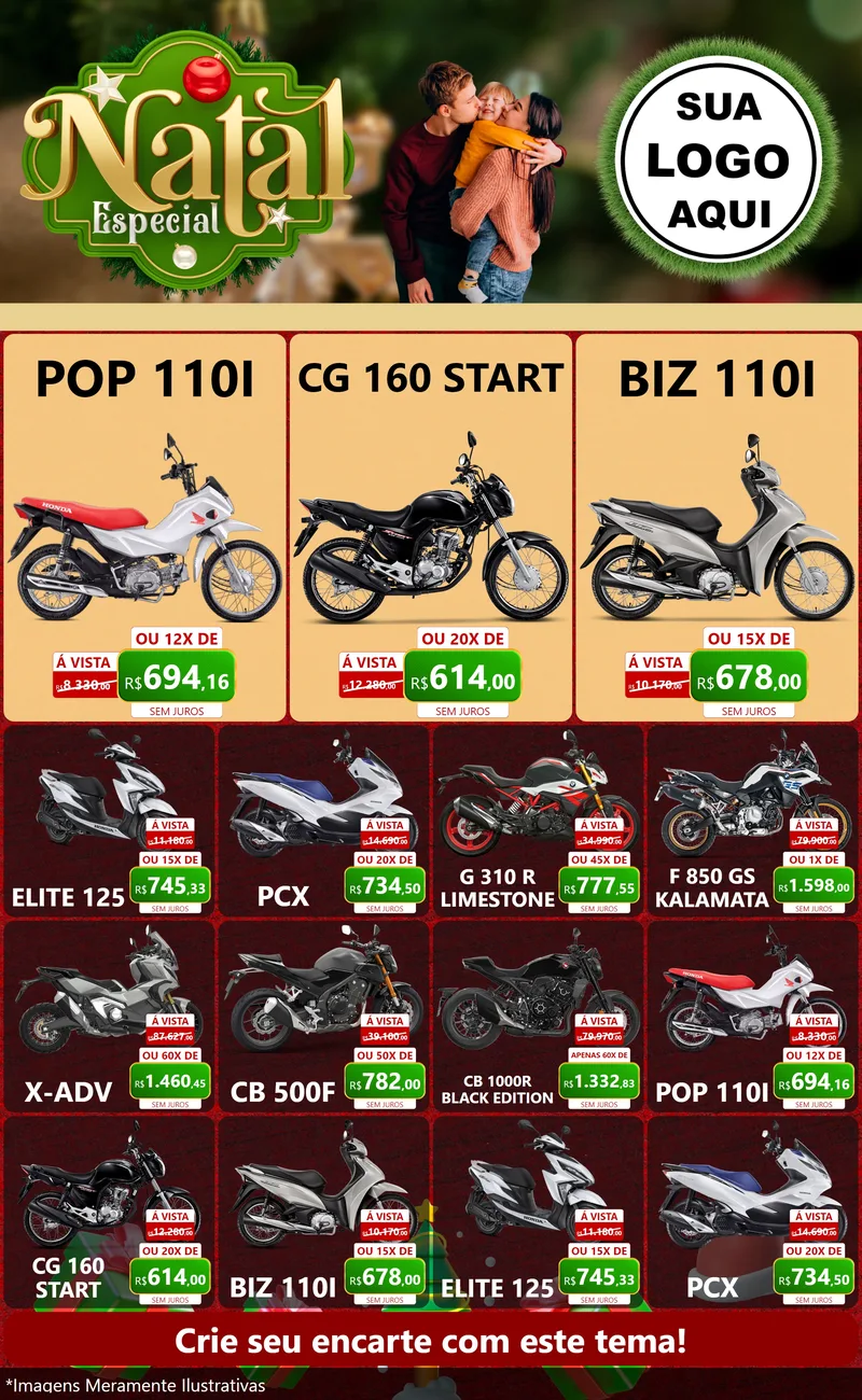 Modelo de Encarte para Encarte Grande com o tema Natal Especial para Concessionaria de Motos