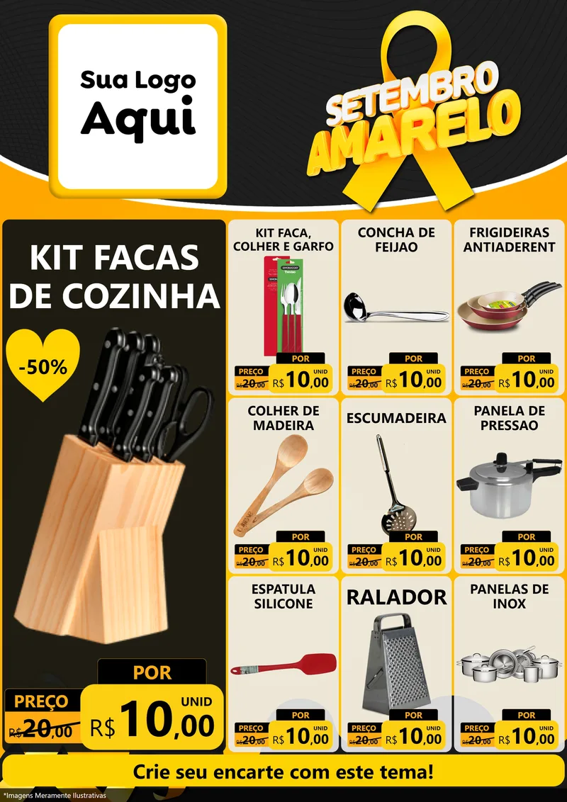 Modelo de Encarte para Encarte A4 Vertical com o tema Setembro Amarelo para Utilidades Domésticas