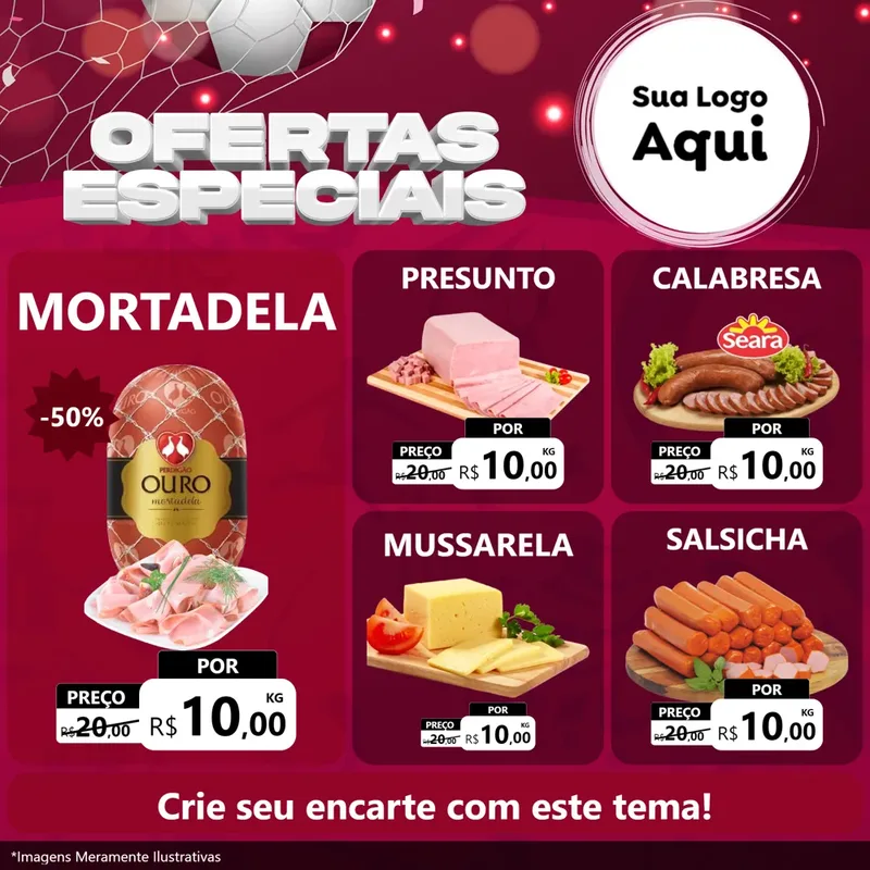 Modelo de Rede Social para Feed Facebook com o tema Ofertas Especiais - Futebol para Frios e Laticínios